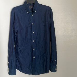 H&M premium cotton blue long sleeve buttons down casual fitted men shirt Sz M/US